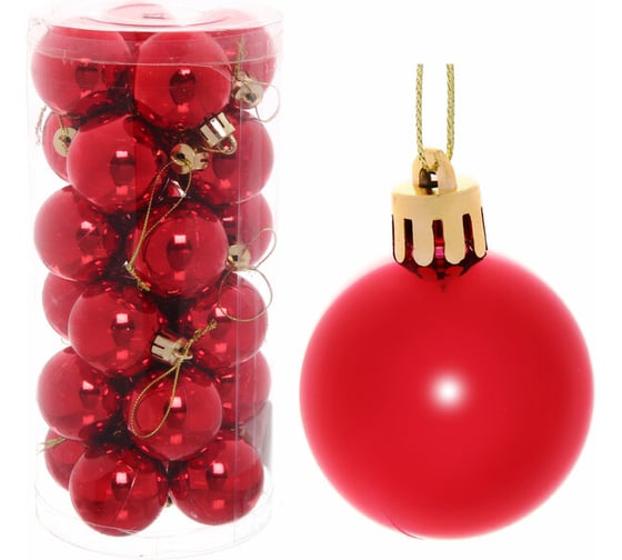 Изображение товара Новогодние шары Серпантин 4 см, набор 24 шт., "Глянец", красный 201-0619