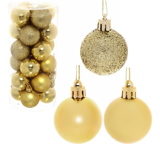 Изображение товара Новогодние шары Серпантин 4 см, набор 24 шт., "Микс фактур", золото 201-0624