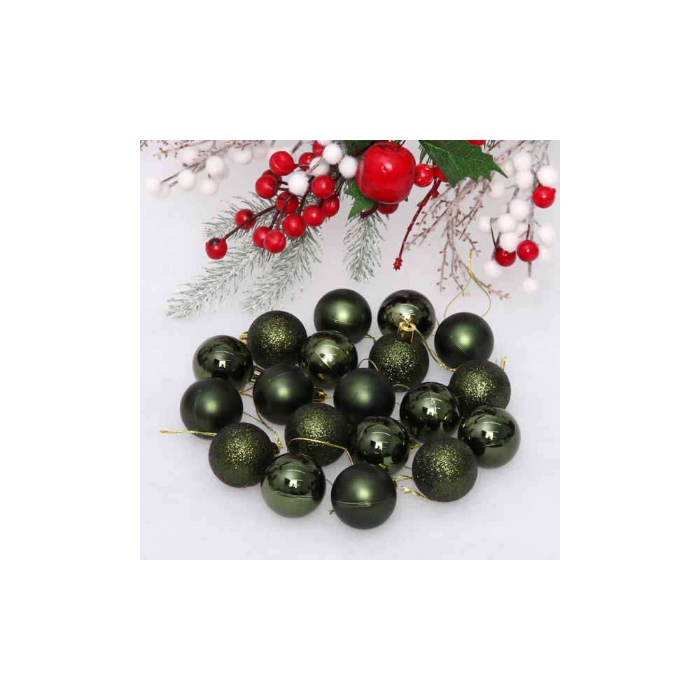 Изображение товара Набор новогодних шаров Серпантин изумруд 4 см 24 шт.