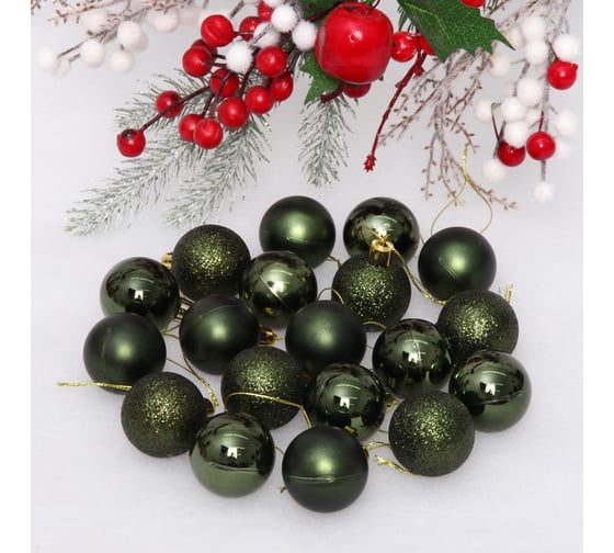 Изображение товара Новогодние шары Серпантин 4 см, набор 24 шт., "Микс фактур", изумруд 652-326