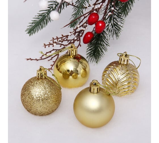 Изображение товара Новогодние шары Серпантин 5 см, набор 4 шт., "Микс фактур", золотой 183-857