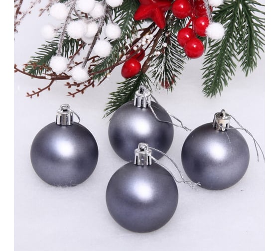 Изображение товара Новогодние шары Серпантин 5 см, набор 4 шт., "Матовый", графит 652-262