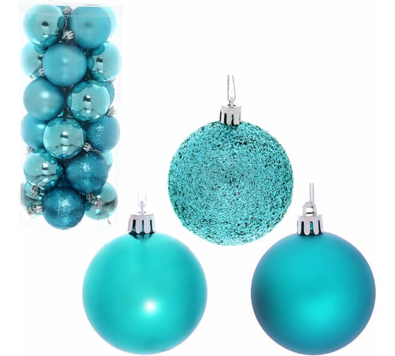 Изображение товара Новогодние шары Серпантин 6 см, набор 24 шт., "Микс фактур", голубой 201-0649