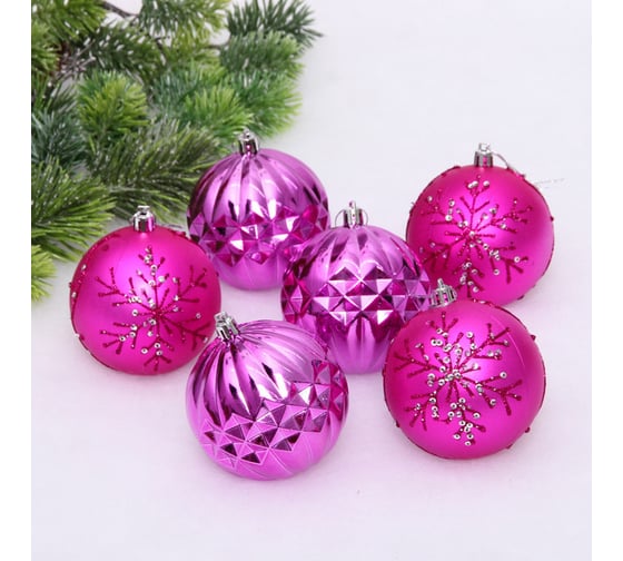Изображение товара Новогодние шары Серпантин "Волшебный бал" 8 см, набор 6 шт., Фиолетовый/Фуксия 201-4180
