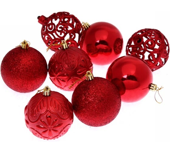 Изображение товара Новогодние шары Серпантин 8 см, набор 24 шт., "Фактурный микс", красный 201-0879