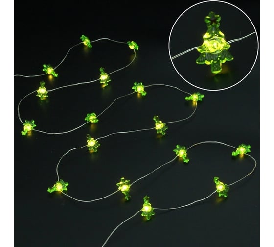 Изображение товара Гирлянда для дома Серпантин "Ёлочка новогодняя" (2,9*1,8см) на батарейках 2,0 м 20 ламп LED, 1 режим, IP-20, Теплый белый (батарейки CR2032) 183-0404