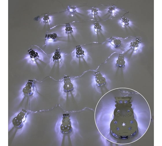 Изображение товара Гирлянда для дома Серпантин "Серебряный снеговик" 4м 20 ламп LED, 3,7*6 см прозрачный провод,1 режим, IP-20, Белый (соединение) 725-952