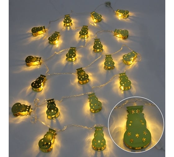 Изображение товара Гирлянда для дома Серпантин "Золотой снеговик" 4м 20 ламп LED, 3,7*6 см прозрачный провод,1 режим, IP-20, Теплый белый (возможность соединения) 725-953