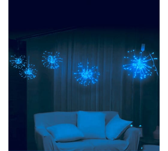 Изображение товара Гирлянда для дома Серпантин БАХРОМА "Сфера" ш3м*в0,4/0,6м 500 ламп LED, 8 режимов, IP-40, Синий 725-0559