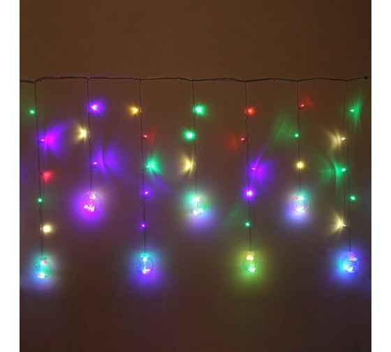 Изображение товара Гирлянда для дома Серпантин БАХРОМА "Снежный шар" ш2,5 м* в0,6/0,8м 108 лампы LED, d-8 см, RG/RB, IP-20, Мультицвет (возможность соединения) 183-692