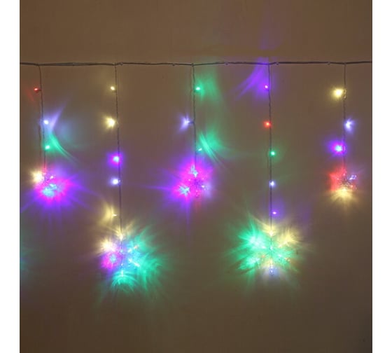 Изображение товара Гирлянда для дома Серпантин БАХРОМА "Снежинка" ш2,5 м* в0,6/0,9м 130 ламп LED, IP-20, Мультицвет, белый мерцает (возможность соединения) 183-133