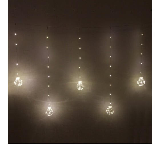 Изображение товара Гирлянда для дома Серпантин БАХРОМА "Шар" ш2,5 м* в0,5/0,8м 200 ламп LED, d-8 см, 1 режим, IP-20, Белый 765-038