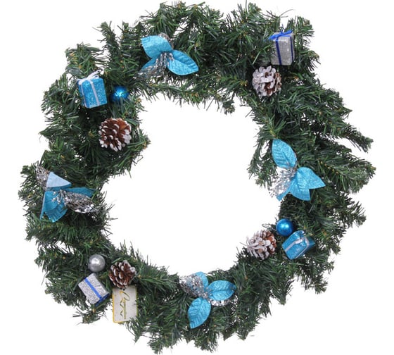 Изображение товара Венок хвойный Серпантин "Зимние подарки" d-50 см, голубой 201-3750