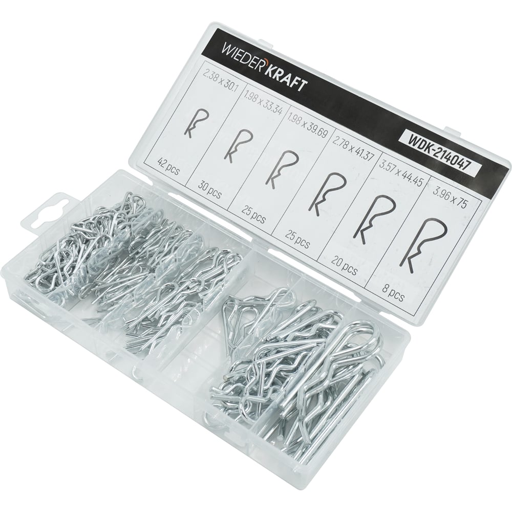 Изображение товара Набор шплинтов WIEDERKRAFT 150 шт универсальное цинковое покрытие