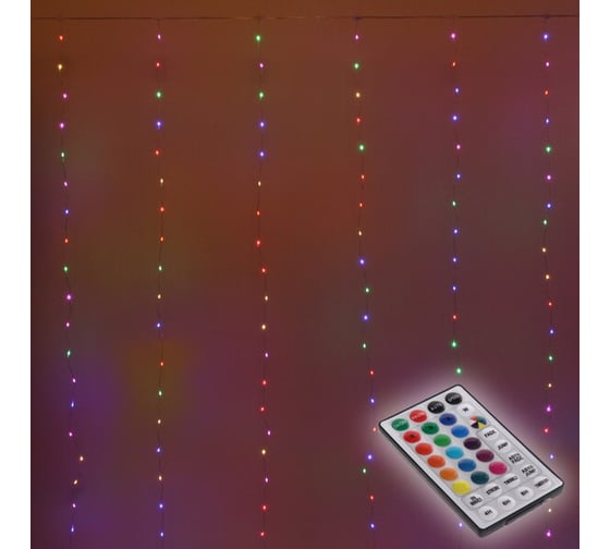 Изображение товара Гирлянда для дома Серпантин ЗАНАВЕС "Magnificent" ш3* в2,8 м 280 ламп LED, прозрачный провод, более 8 режимов, с пультом Д/У на подвесах, IP-20, RG/RB (USB) 183-0232