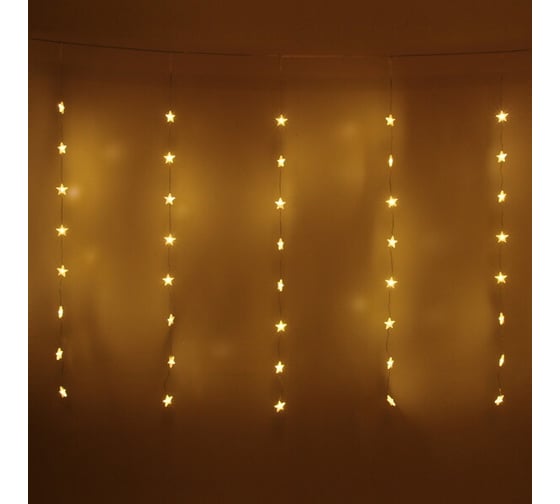 Изображение товара Гирлянда для дома Серпантин ЗАНАВЕС "Звезды" ш3* в1 м 80 ламп LED, прозр. пров, 8 режимов, IP-40, Теплый белый (возможность соединения) 725-0039