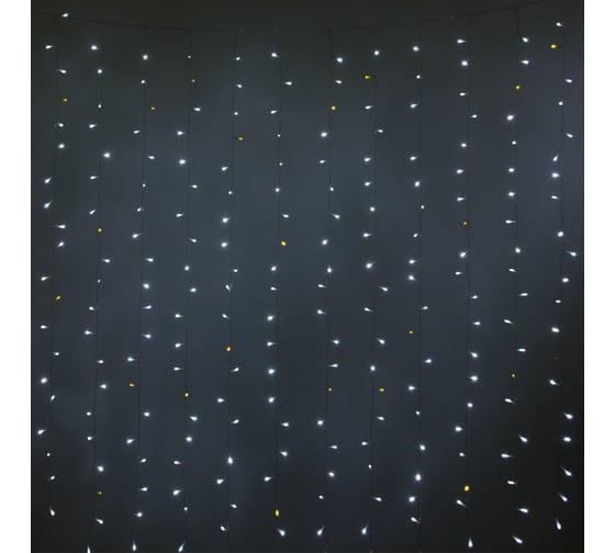 Изображение товара Гирлянда для улицы Серпантин ЗАНАВЕС "Мерцание" ш2* в1,5 м 320 ламп LED, прозрачный провод, 1 режим, IP-54, Белый/Теплый белый мерцает (возможность соединения) 725-553