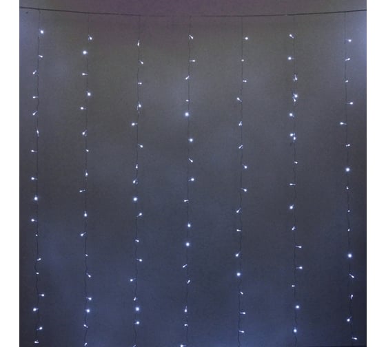 Изображение товара Гирлянда для дома Серпантин ЗАНАВЕС 3м*2,5м 240 ламп LED, прозрачный провод, 8 режимов, IP-20. Белый 725-930