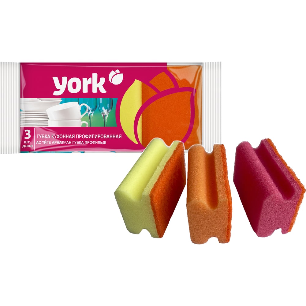 Изображение товара Профилированные губки YORK 3 шт. для посуды с тефлоновым покрытием
