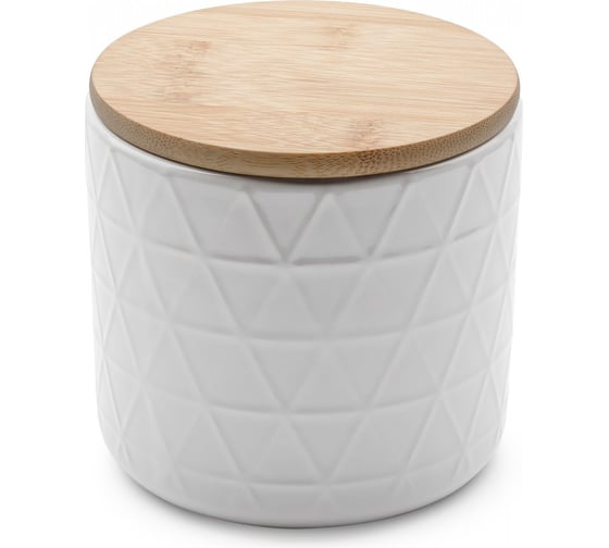 Изображение товара Банка керамическая APOLLO Hold 11х11х10.6 с деревянной бамбуковой крышкой для хранения сыпучих продуктов, контейнер для крупы HLD-10