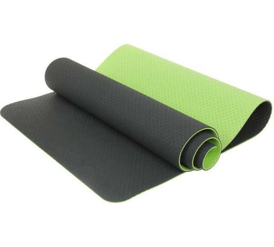 Изображение товара Коврик для йоги Sportage "Sports time" 6 мм, 183x61 см, перфорированный, ТРЕ, салатовый/серый 255-253