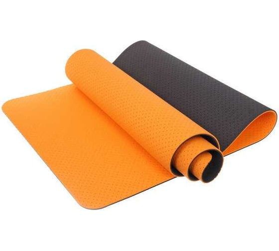 Изображение товара Коврик для йоги Sportage "Sports time" 6 мм, 183x61 см, перфорированный, ТРЕ, оранжевый/серый 255-256