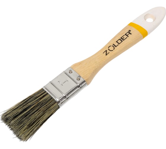 Изображение товара Плоская кисть для алкидных эмалей и грунтовок ZOLDER 25 х 12 мм, смешанная щетина, деревянная ручка en02512
