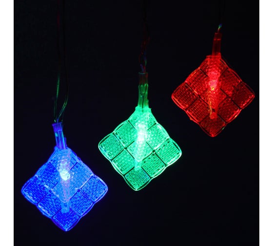 Изображение товара Гирлянда для дома Серпантин 4,0 м 20 ламп LED с насадками РОМБИК, прозрачный провод, авторежим.,IP-20 RG/RB (возможность соединения) 725-0550