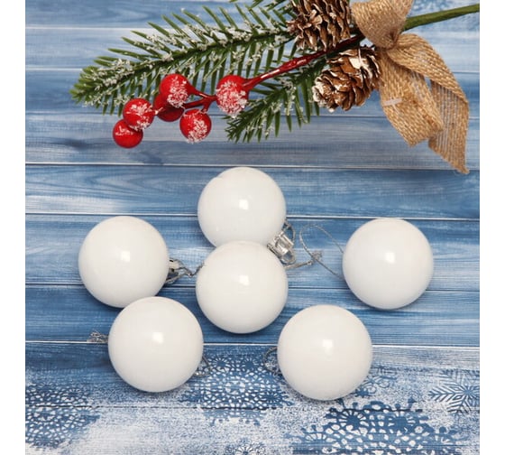 Изображение товара Новогодние шары Серпантин 4 см, 6 шт., Глянец, белый 201-1401