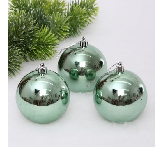 Изображение товара Новогодние шары Серпантин 8 см, 3 шт., Глянец, темный нефрит 652-382