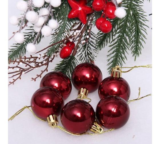 Изображение товара Новогодние шары Серпантин 4 см, 6 шт., Глянец, темный рубин 652-236