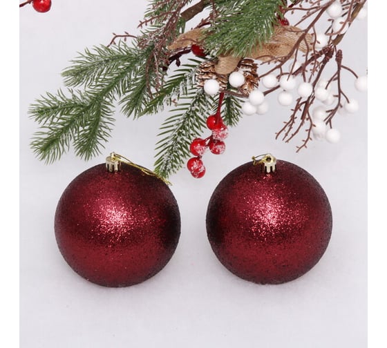Изображение товара Новогодние шары Серпантин 10 см, 2 шт., Глиттер, темный рубин 201-1432
