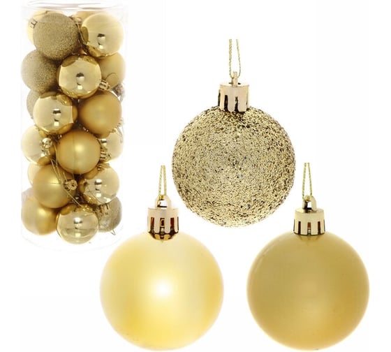 Изображение товара Новогодние шары Серпантин 5 см, 24 шт., Микс фактур, золото 201-0636