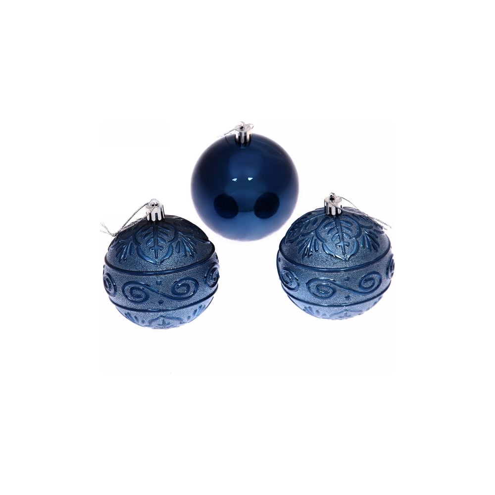 Изображение товара Новогодние шары Серпантин 8 см 3 шт микс фактур сапфир украшение елки