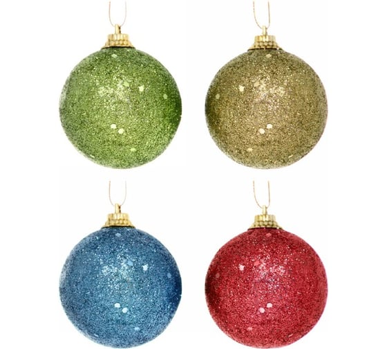 Изображение товара Новогодние шары Серпантин 5 см, 4 шт., Блестящее напыление, микс цветов 201-0537