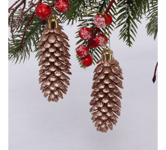 Изображение товара Ёлочные игрушки Серпантин Шишки блестящие 9 см, 2 шт., шампань 916-0478