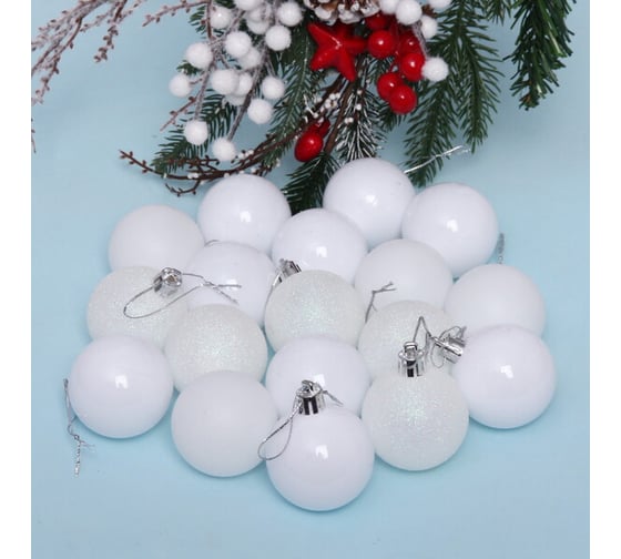 Изображение товара Новогодние шары Серпантин 5 см, 24 шт., Микс фактур, белый 652-268