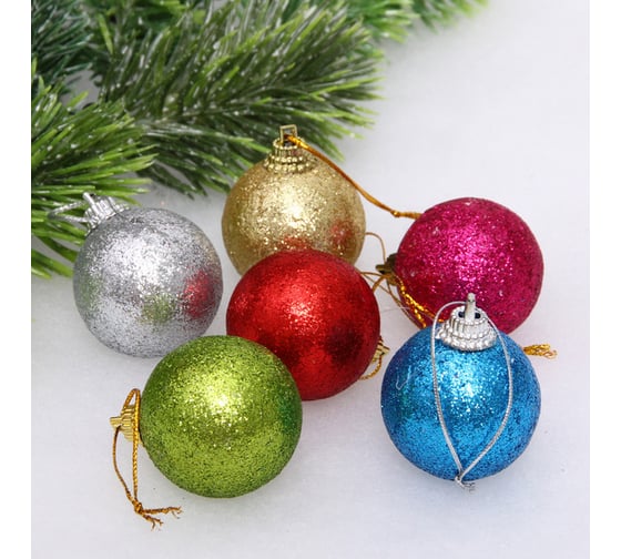 Изображение товара Новогодние шары Серпантин 4 см, 6 шт., Блестящее напыление, микс 652-010