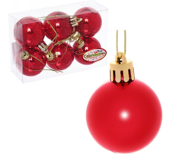 Изображение товара Новогодние шары Серпантин 4 см, 6 шт., Глянец, красный 183-832