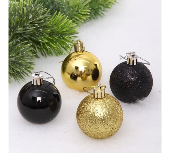 Изображение товара Новогодние шары Серпантин 5 см, 4 шт., Микс фактур, черный/золото 652-367