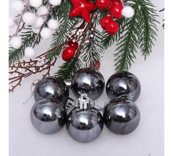 Изображение товара Новогодние шары Серпантин 4 см, 6 шт., Глянец, графит 652-240