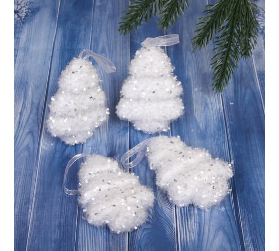 Изображение товара Ёлочные игрушки Серпантин Морозный иней ЁЛОЧКА 9 см, 4 шт., Белый 916-0144