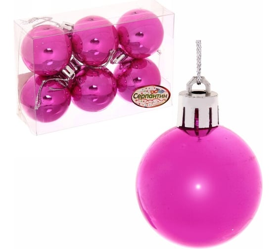 Изображение товара Новогодние шары Серпантин 4 см, 6 шт., Глянец, фуксия 196-178