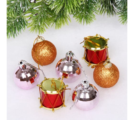 Изображение товара Набор украшений Серпантин Зимний звон 19.5х8х8 см, 20 предметов, Красный/розовый 201-4099