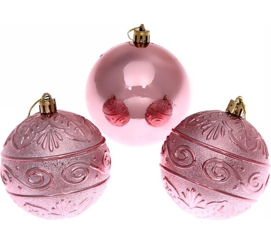 Изображение товара Новогодние шары Серпантин 8 см, 3 шт., Микс фактур, розовое золото 201-0846