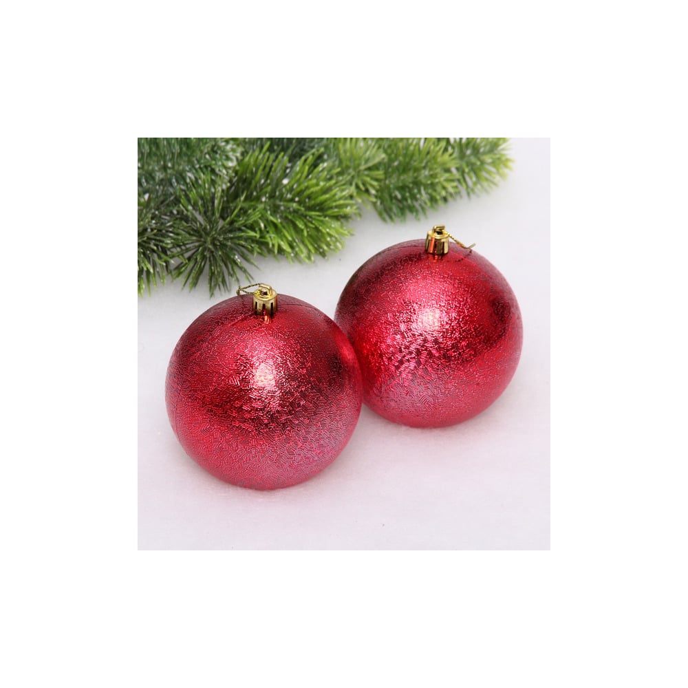 Изображение товара Новогодние шары Серпантин 10см, 2шт., Красный мягкий блеск
