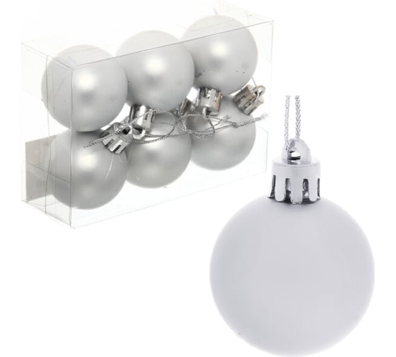 Изображение товара Новогодние шары Серпантин 4 см, 6 шт., Матовый, серебро 183-839