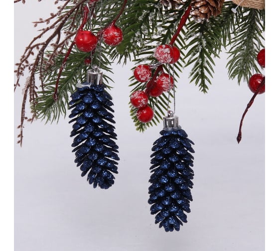 Изображение товара Ёлочные игрушки Серпантин Шишки блестящие 9 см, 2 шт., сапфир 916-0482