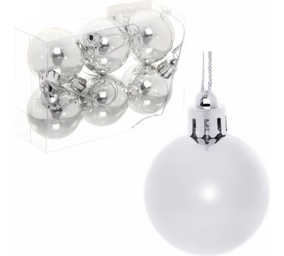 Изображение товара Новогодние шары Серпантин 4 см, 6 шт., Глянец, серебро 183-834