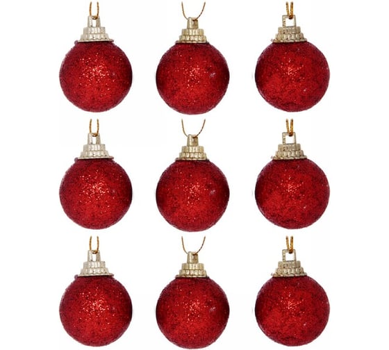 Изображение товара Новогодние шары Серпантин 3 см, 9 шт., Блестящее напыление, красный 201-0526